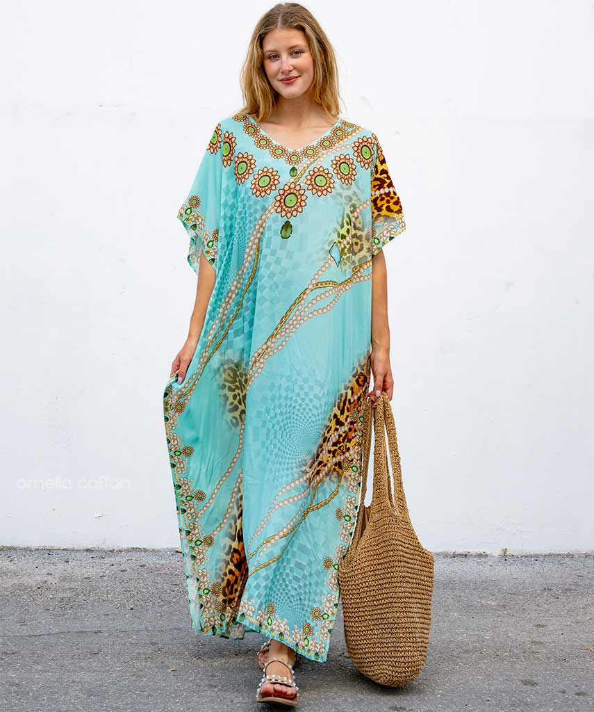 Levoire | Élégant Kaftan Femme Léger, Élégant & Parfait Pour Des Occasions Particulières Bleu clair Taille unique