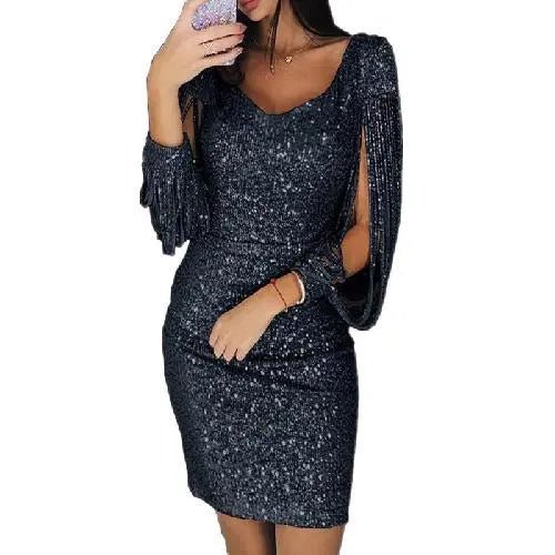 Levoire | Élégante Robe Midi Paillettes Pour Femmes Glamour, Cintrée & Élégante Noir