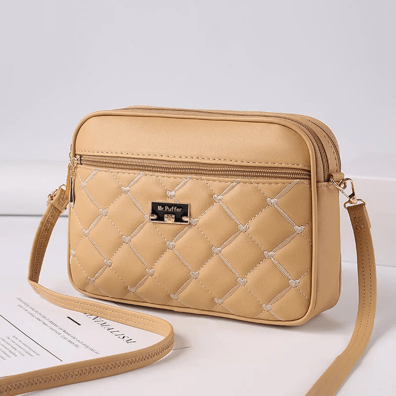 Levoire | Sac à main pour femmes avec motif en diamant et fermeture éclair Beige