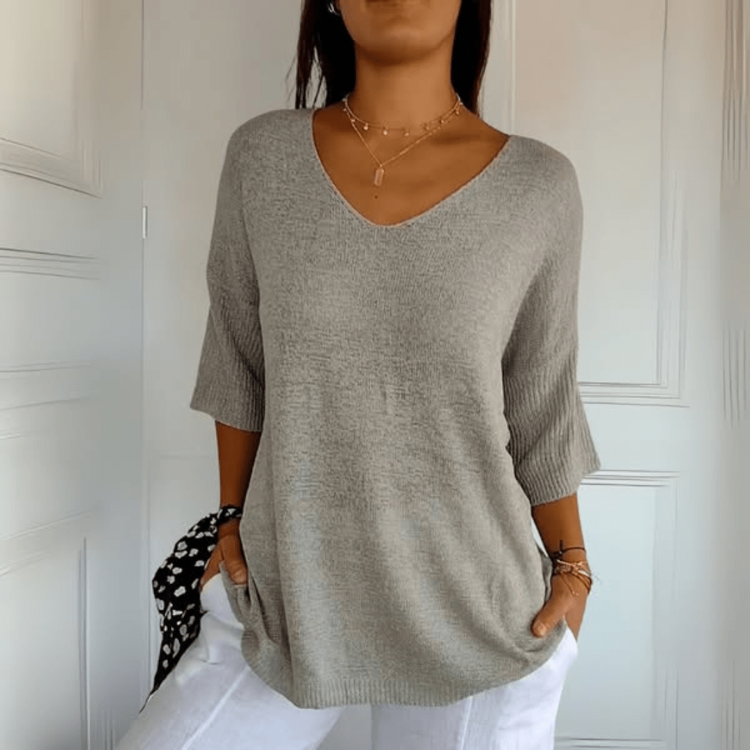 Levoire | Top À Col En V Brodé Gris