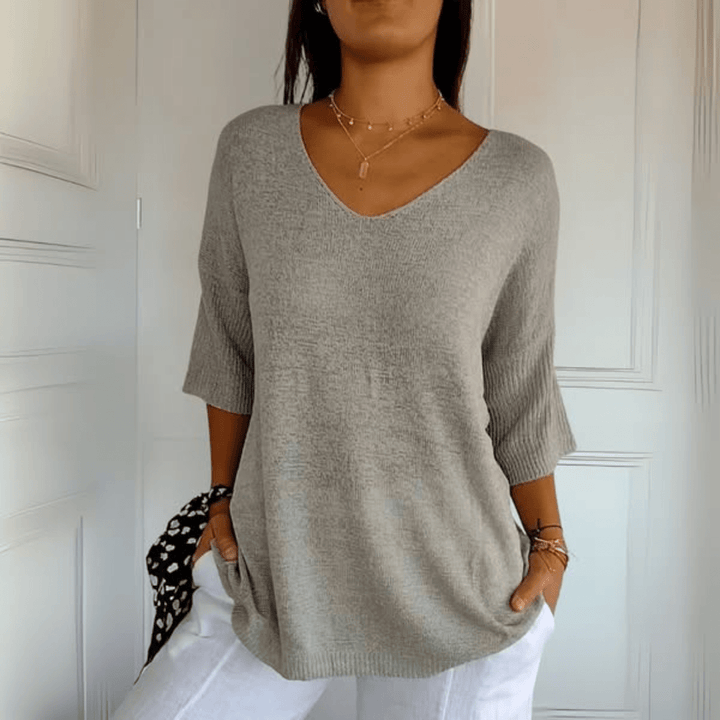 Levoire | Top À Col En V Brodé Gris