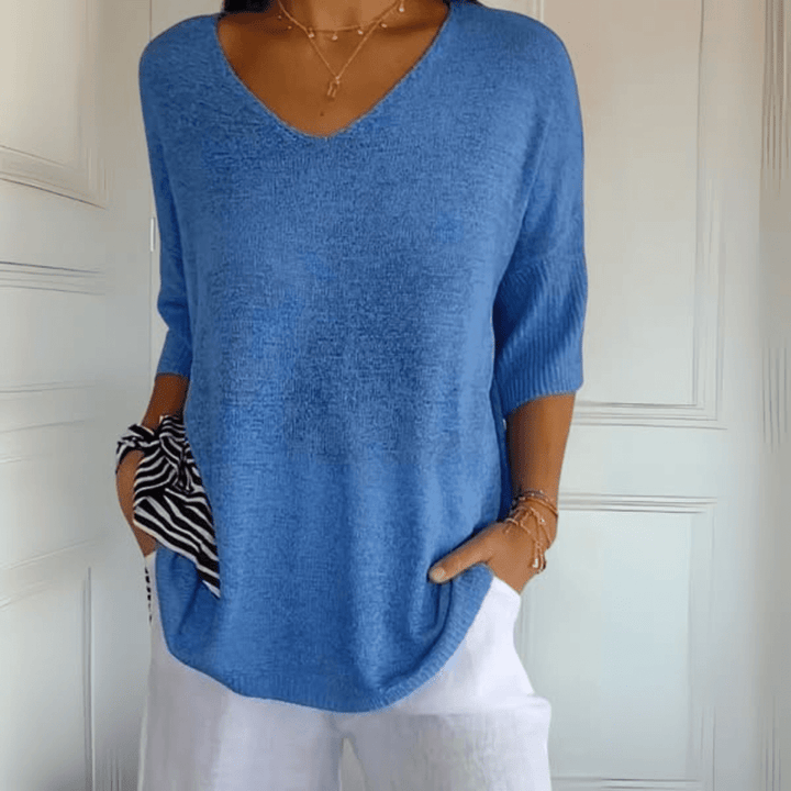 Levoire | Top À Col En V Brodé Bleu