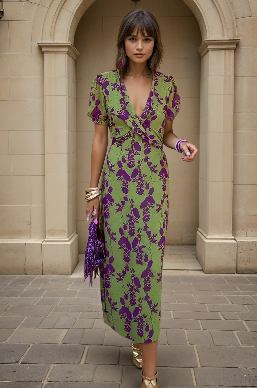 Levoire | Robe Longue Pour Femmes Avec Imprimé Floral Légère, Élégante Et Parfaite Pour L'Été Vert et violet