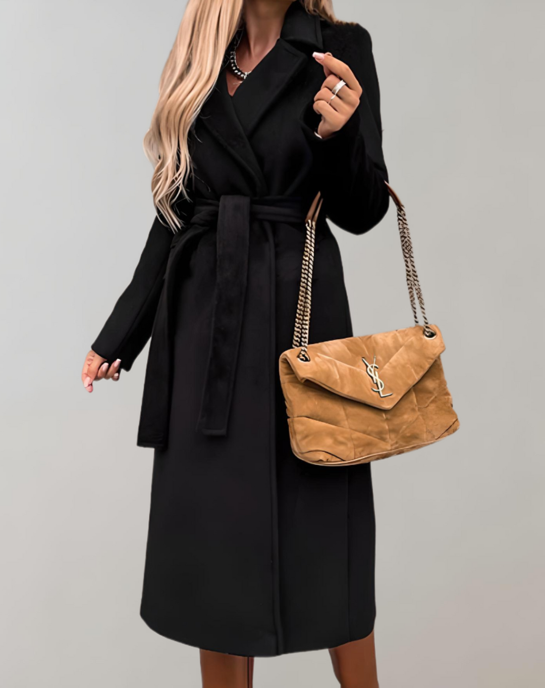 Levoire | Manteau long d'automne avec ceinture Noir