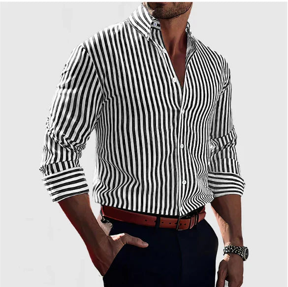 Levoire | Chemise Pour Hommes À Rayures Mode, Élégante & Confortable Noir