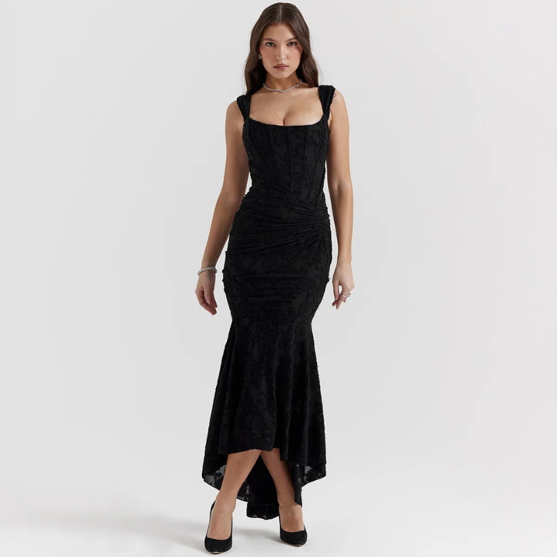 Levoire | Bodycon Maxi Robe Avec Ouverture Paule Juste Noir