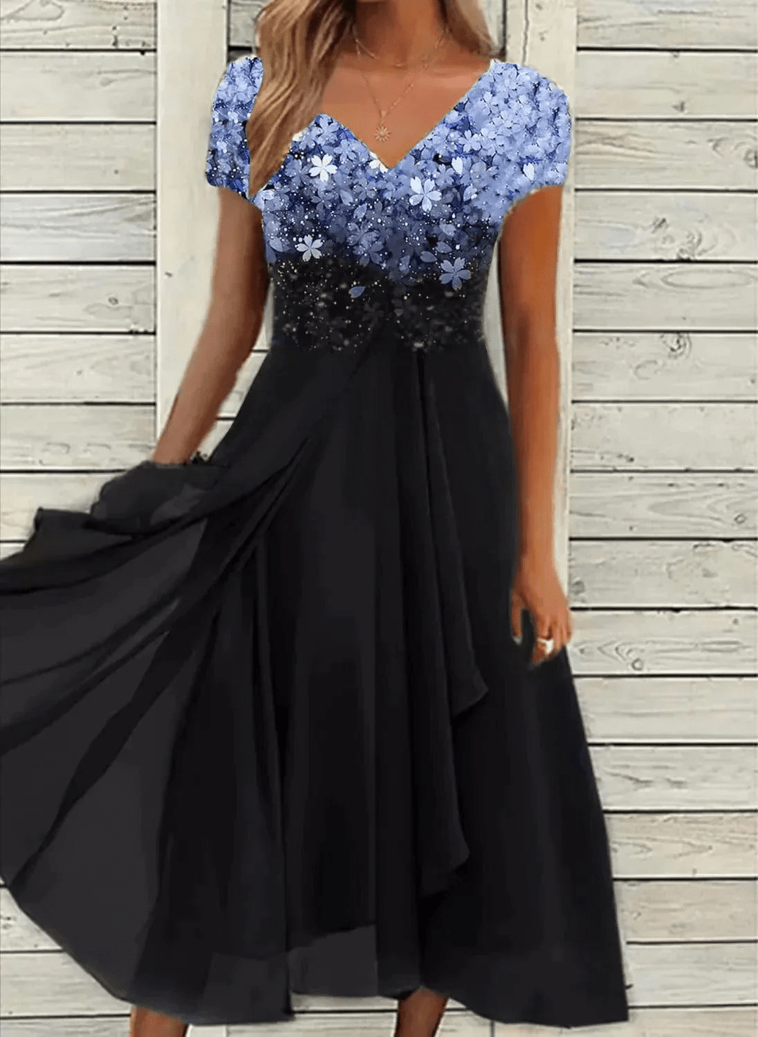 Levoire | Robe de fête en chiffon élégante pour femme midi Bleu Noir
