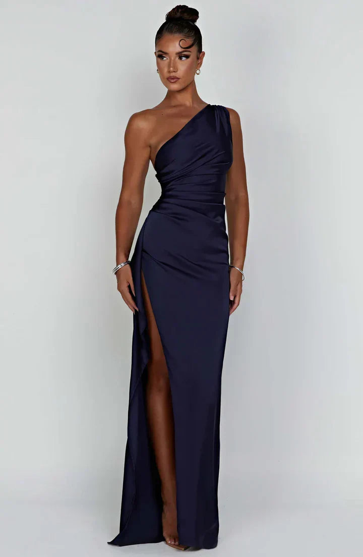 Levoire | Robe En Satin Avec Une Fente À L'Épaule Bleu marine