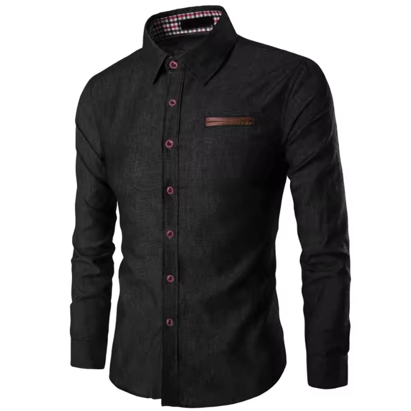 Levoire | Chemise homme en denim Blouse Polo en denim intemporel à manches longues Noir