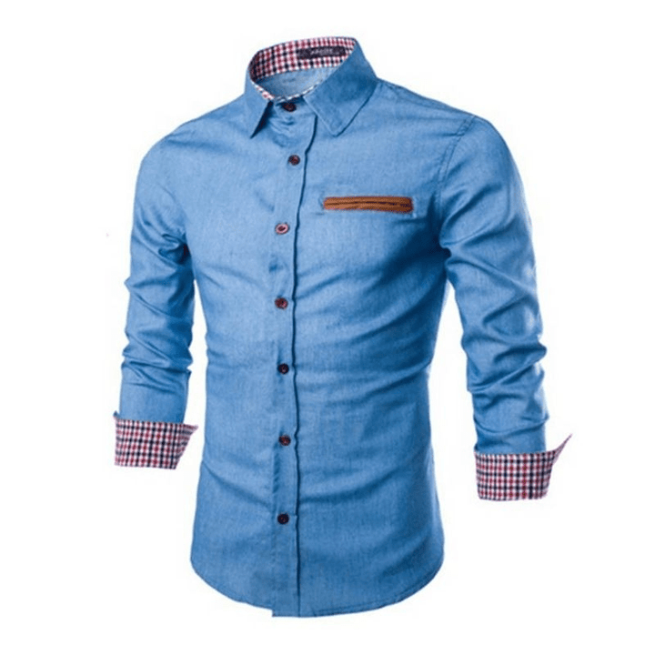Levoire | Chemise homme en denim Blouse Polo en denim intemporel à manches longues Bleu clair