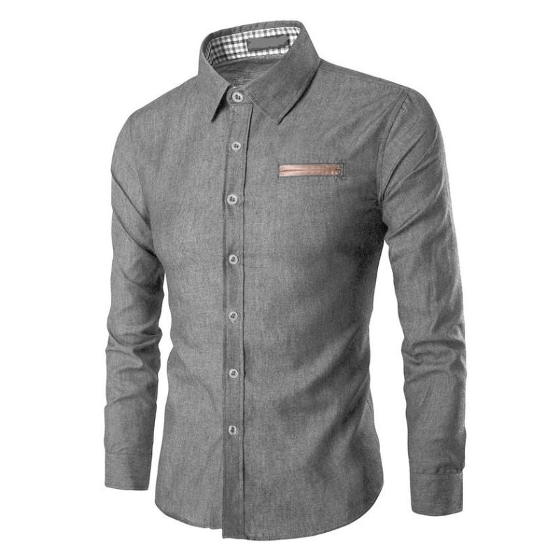 Levoire | Chemise homme en denim Blouse Polo en denim intemporel à manches longues Gris clair