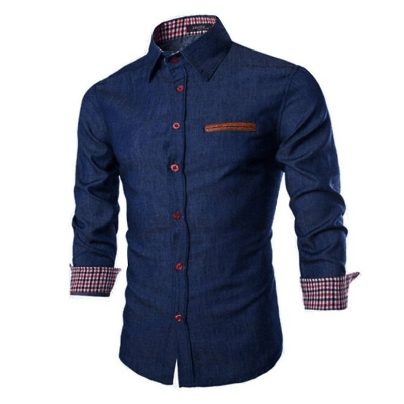 Levoire | Chemise homme en denim Blouse Polo en denim intemporel à manches longues Bleu foncé