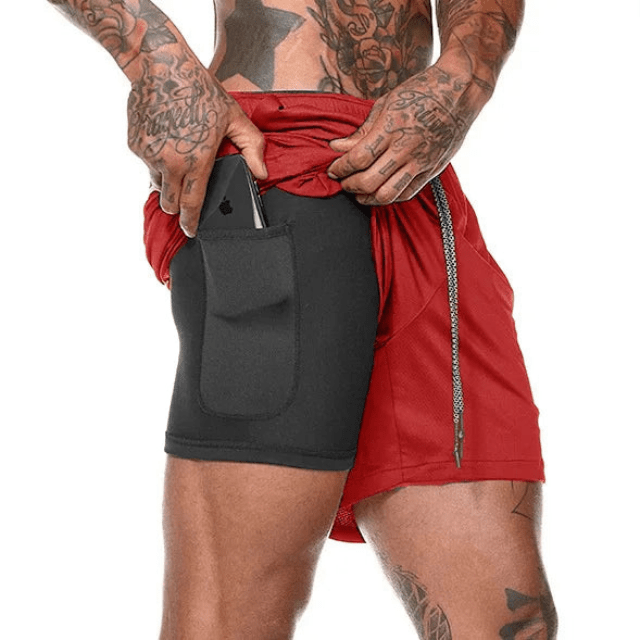 Levoire | Shorts de course pour hommes Pantalon court avec double couche Rouge Noir