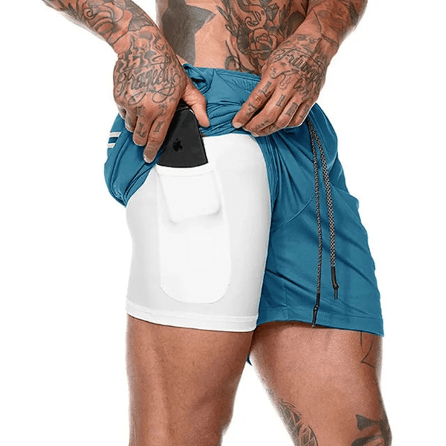Levoire | Shorts de course pour hommes Pantalon court avec double couche Bleu Blanc