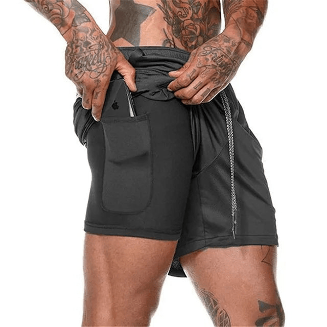 Levoire | Shorts de course pour hommes Pantalon court avec double couche Noir Noir
