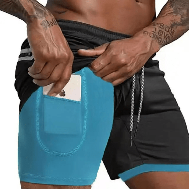 Levoire | Shorts de course pour hommes Pantalon court avec double couche Bleu fluorescent