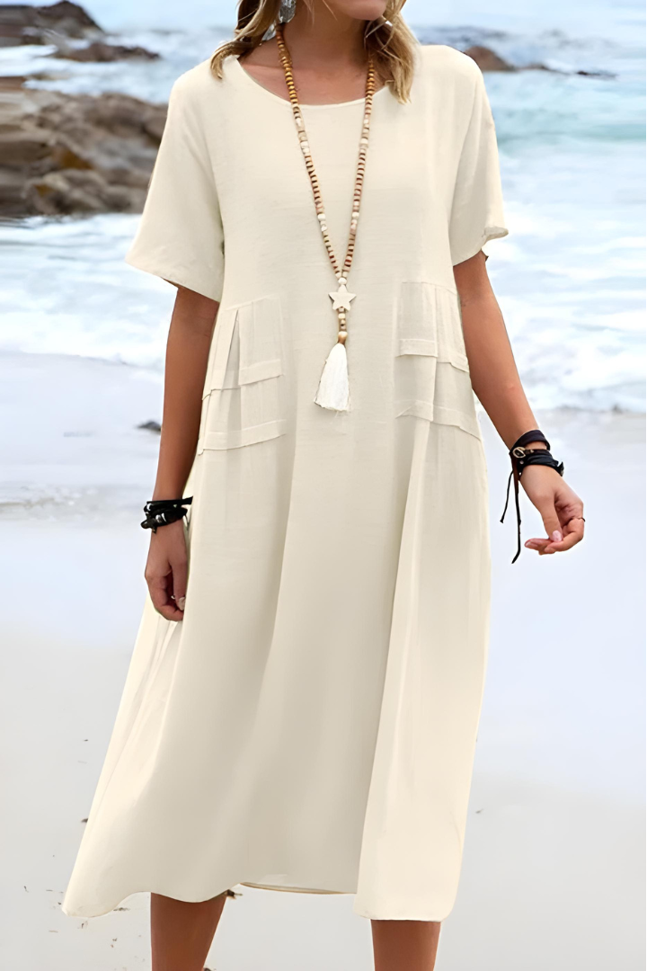 Levoire | Belle Robe Longue Avec Design Empilé Beige