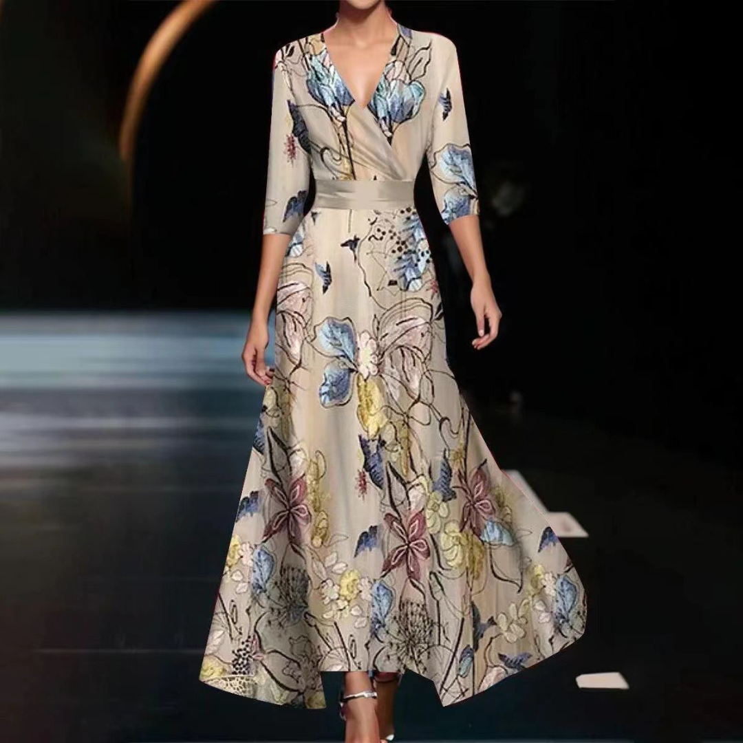 Levoire | Robe Élégante À Motif Fleuri Gris