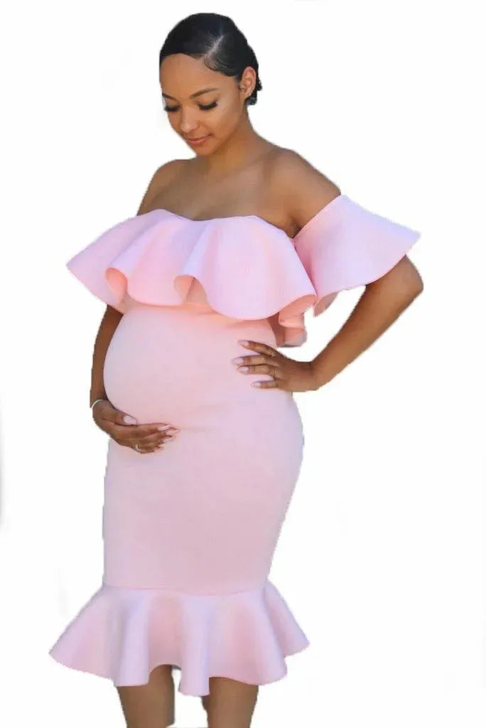 Levoire | Robe de maternité avec des volants élastiques pour femmes enceintes Rosa