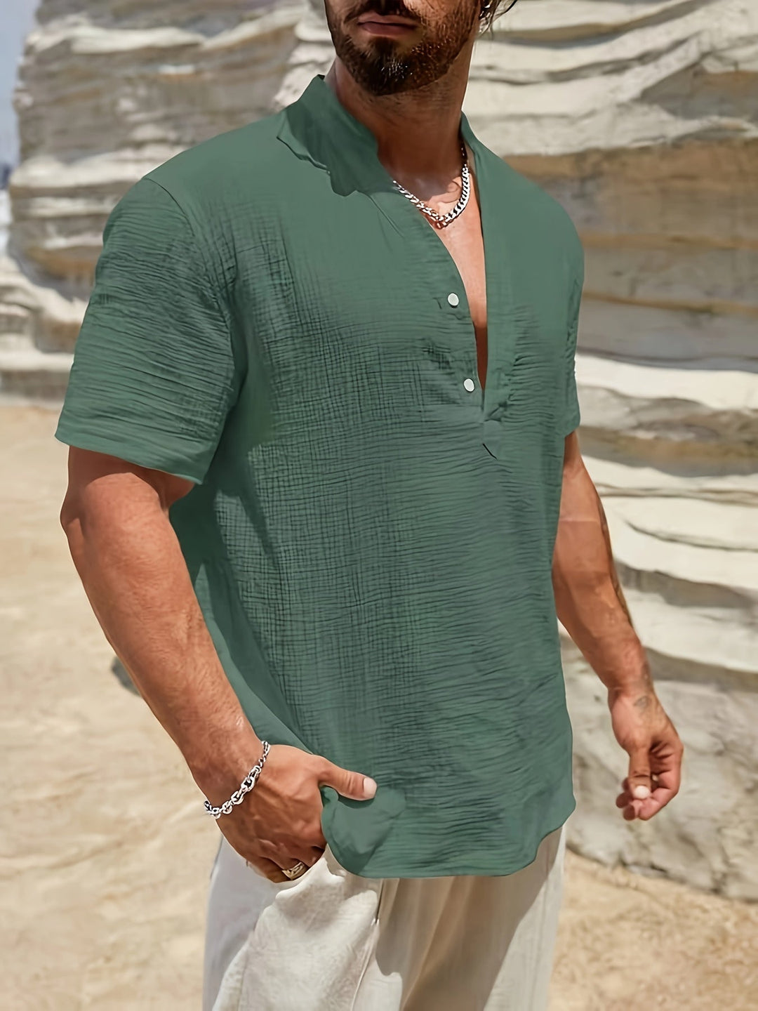 Levoire | Chemise Henley En Coton Pour Hommes À Manches Courtes légumes