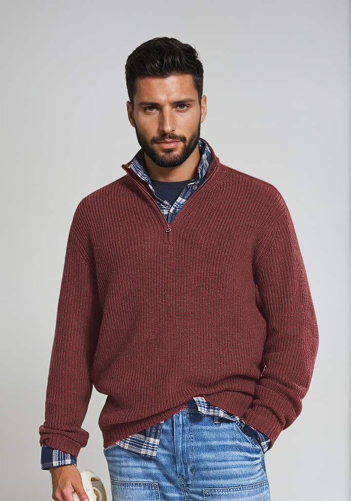Levoire | Pull Pour Hommes Avec Fermeture Éclair, Idéal Pour Un Look Décontracté Rot