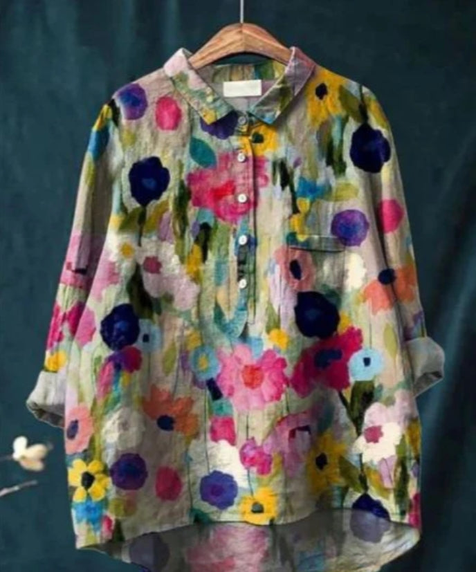 Levoire | Blouse Artistiquement Imprimée Avec Boutonnage Pour Femmes Fleurs 3