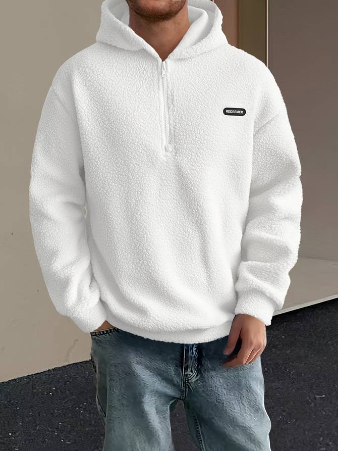 Levoire | Sweat à capuche en fleece à demi-zip à manches longues Blanc
