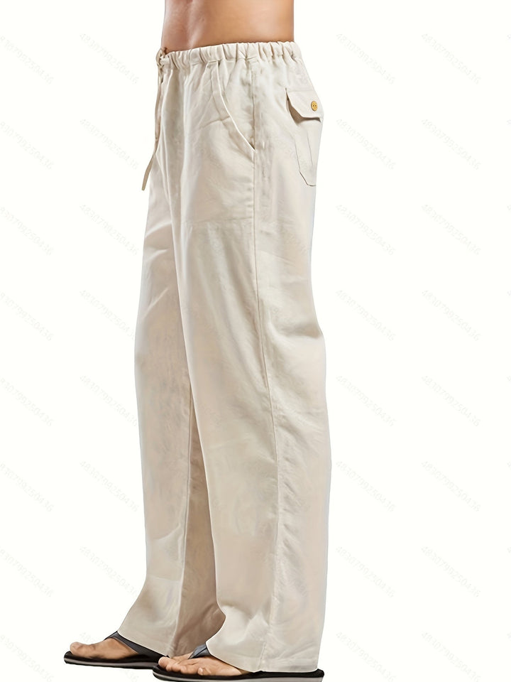 Levoire | Pantalons Pour Hommes En Mélange De Coton Et De Lin Avec Une Taille Élastique Décontractée