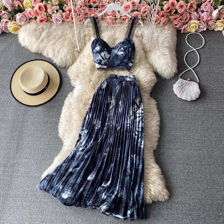 Levoire | Ensemble sans manches à deux pièces avec motif floral Noir Taille libre