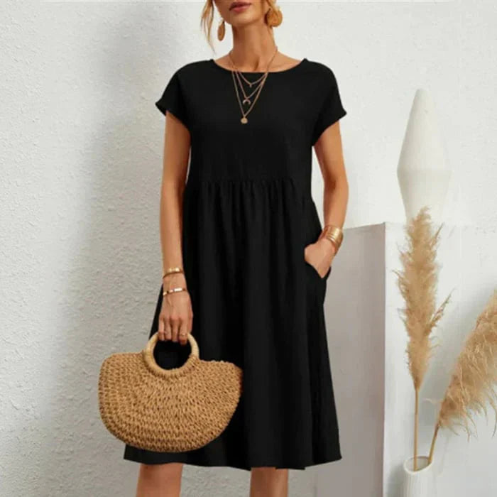 Levoire | Robe En Coton Pour Femmes Avec Col Rond Noir