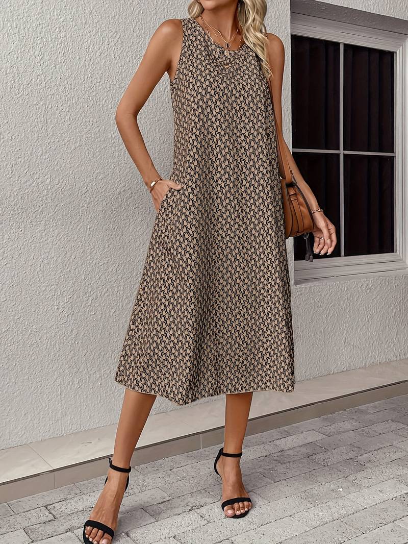 Levoire | Robe Midi Boho Sans Manches Avec Imprimé Intégral Abricot