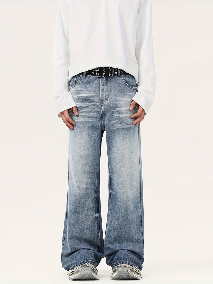 Levoire | Zone De Taille Haute Jean Une Alternative À La Coupe Décontractée Jambes Droites, Non Assorti Bleu acier clair