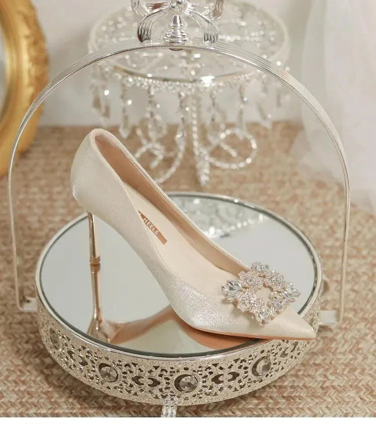 Levoire | Chaussures de mariage Stiletto avec strass Talons aiguilles en champagne 6cm