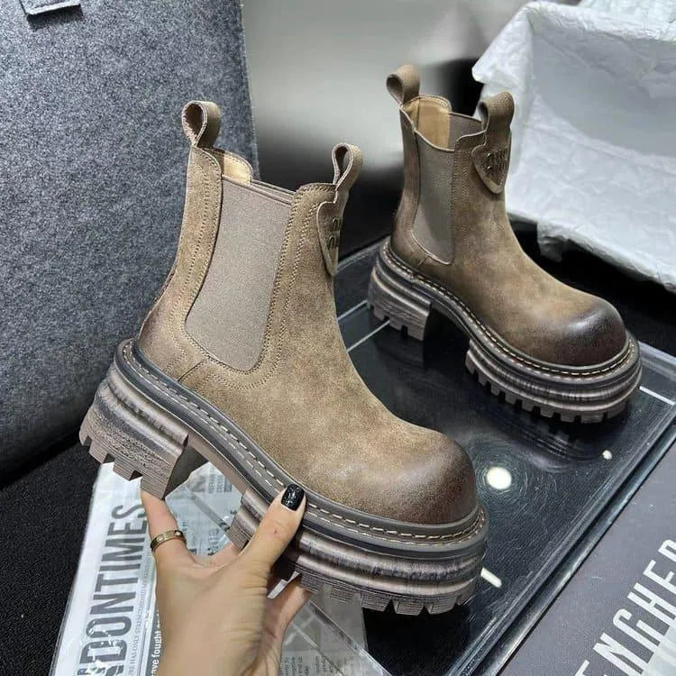 Levoire | Bottes rétro de style britannique à talon épais Khaki