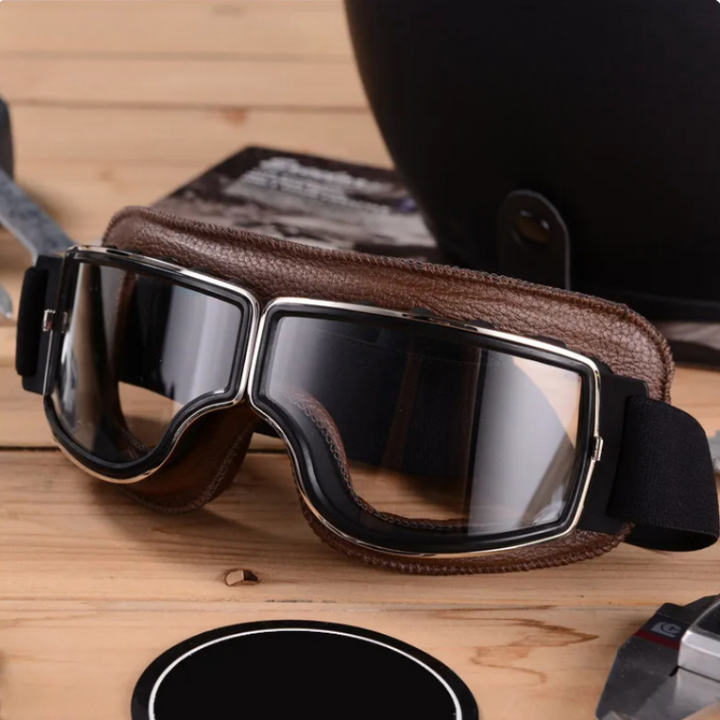 Levoire | Lunettes De Moto En Cuir Pour Hommes Café