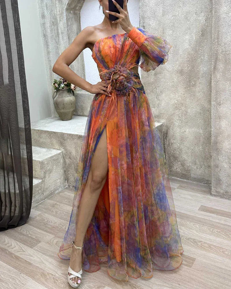 Levoire | Robe Élégante Festive Dénudée Épaules Orange