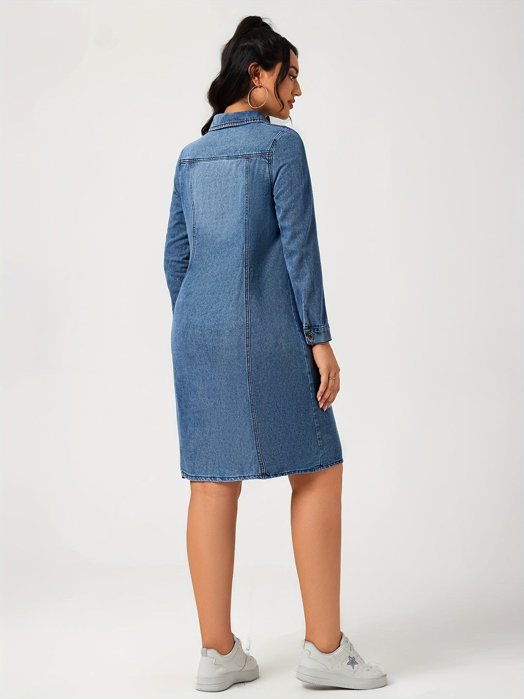 Levoire | Robe En Denim Bleu Simple À Manches Longues
