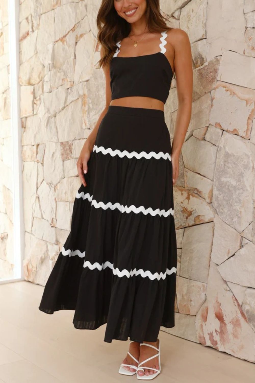 Levoire | Ensemble De Cami À Bordure Contrastante Et Jupe Maxi