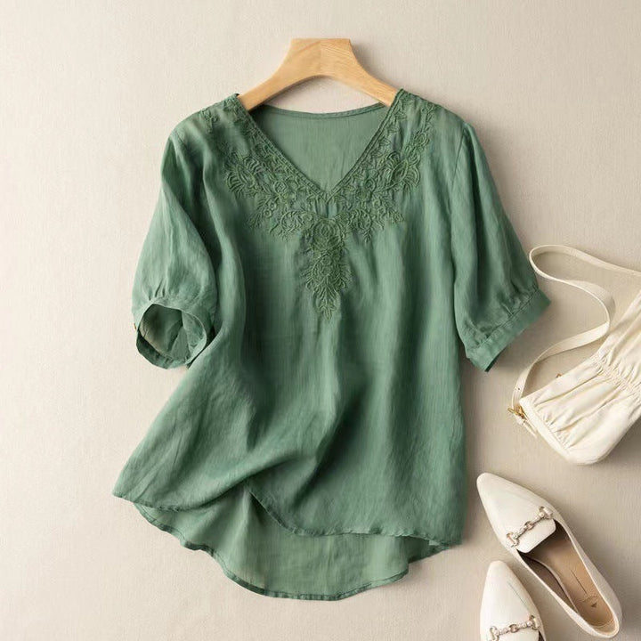 Levoire | Chemise Brodée À Col En V Vert