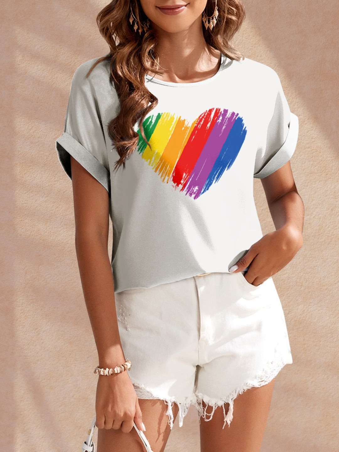 Levoire | FAM-FAM Cœur Col rond Manches courtes T-shirt Blanc