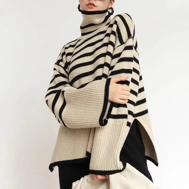 Levoire | Pull en velours à col montant rayé Blanc Une taille