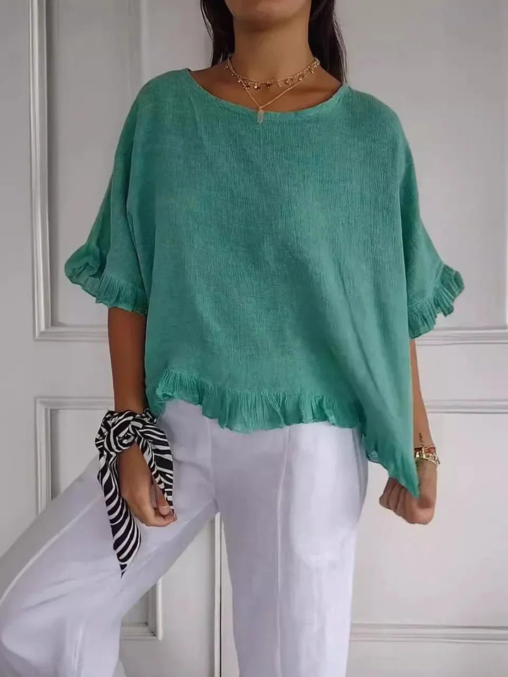 Levoire | Coton Lin Blouse Avec Volants Vert