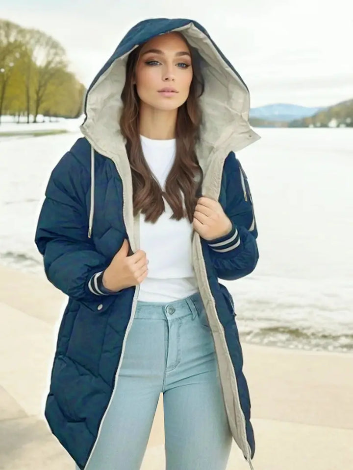 Levoire | Manteau Avec Capuche Et Fermeture Éclair Pour Femmes Bleu
