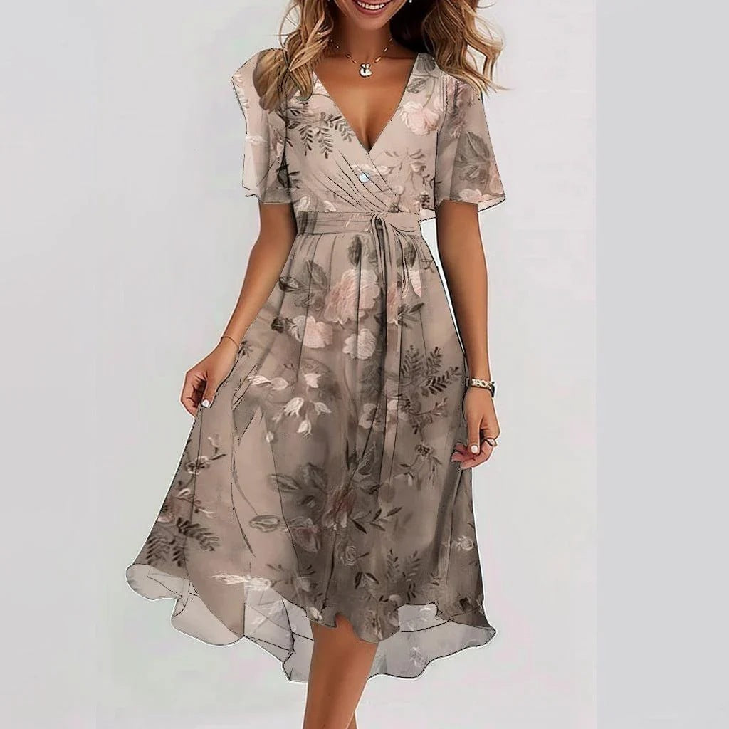 Levoire | Robe Élégante À Manches Courtes marron clair