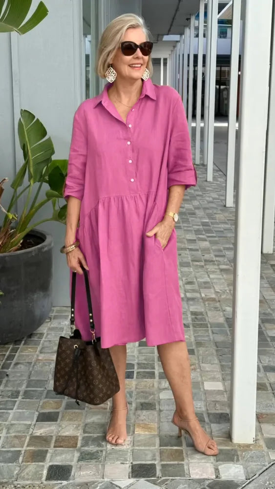 Levoire | Nouvelle robe décontractée en lin et coton pour femme Rouge rosé
