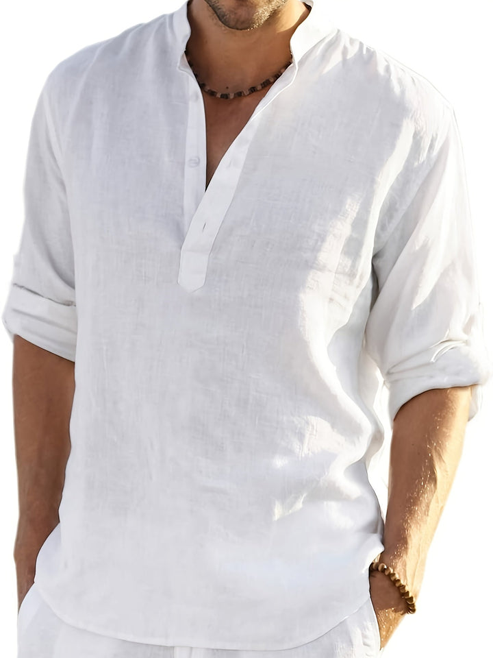 Levoire | Retro Pellavasekoite Henley-Shirt À Manches Longues Beige
