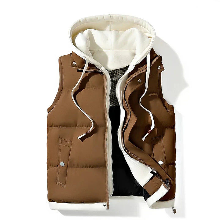 Levoire | Gilet d'automne chaud avec capuche Café