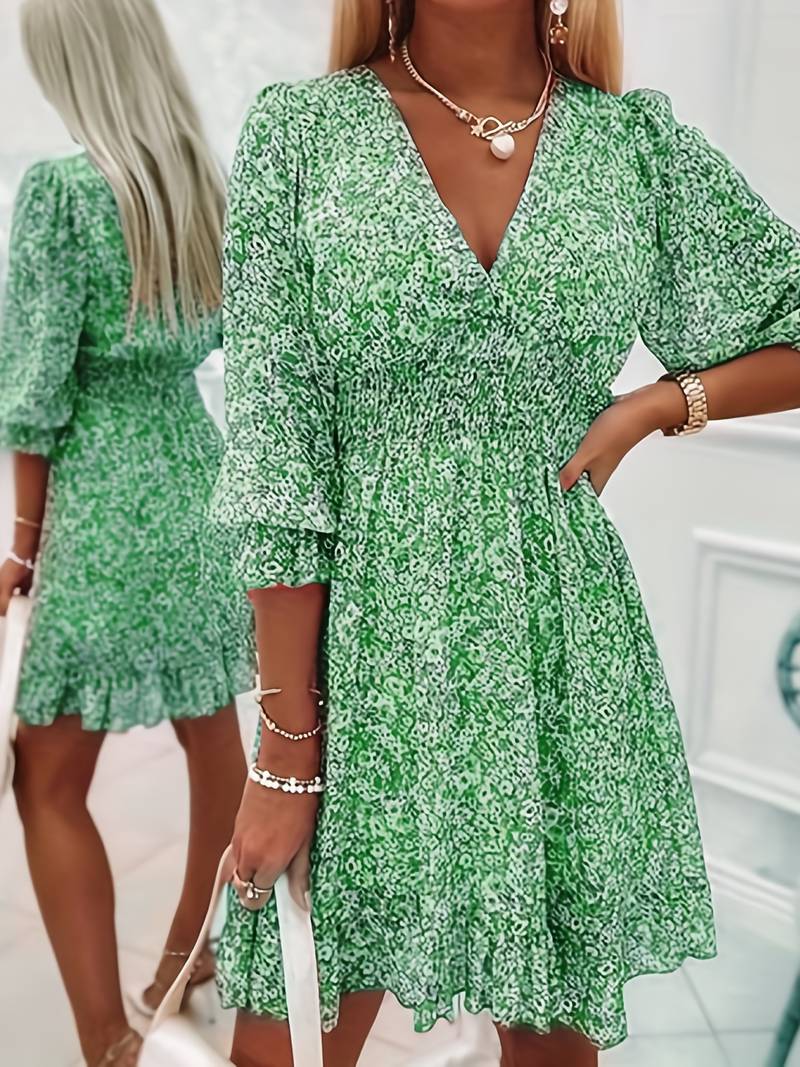Levoire | Robe Boho Avec Des Manches Bouffantes Vert