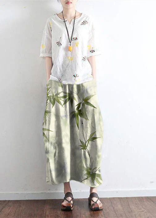 Levoire | Jupe Maxi Longue Verte Simple En Lin Avec Poches Bambou vert