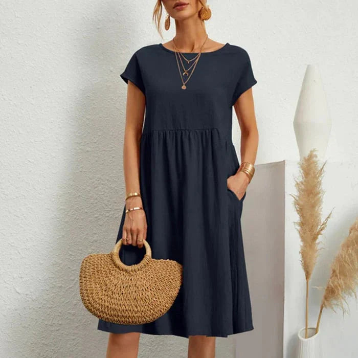 Levoire | Robe En Coton Pour Femmes Avec Col Rond Bleu foncé